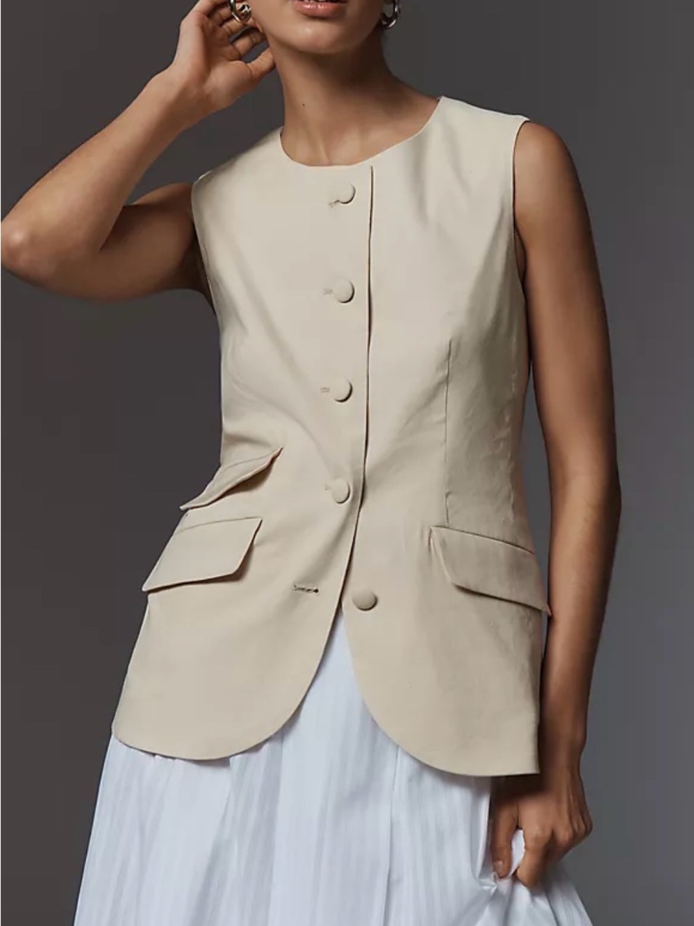 rag & bone Cream Sleeveless Button-Front Vest